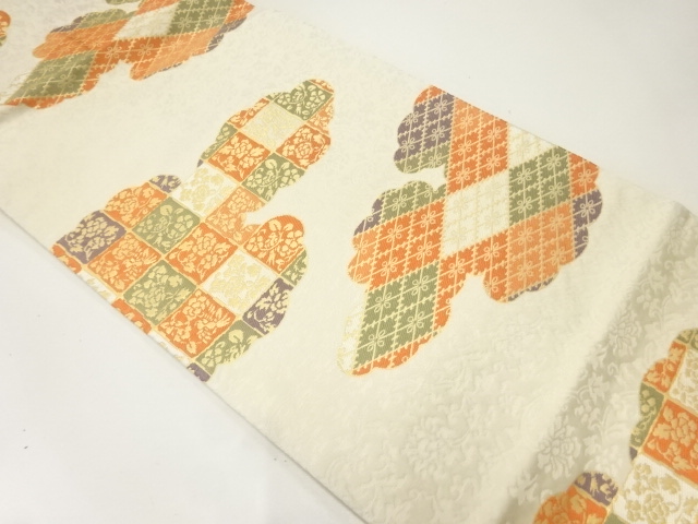 雲に花模様織出し名古屋帯